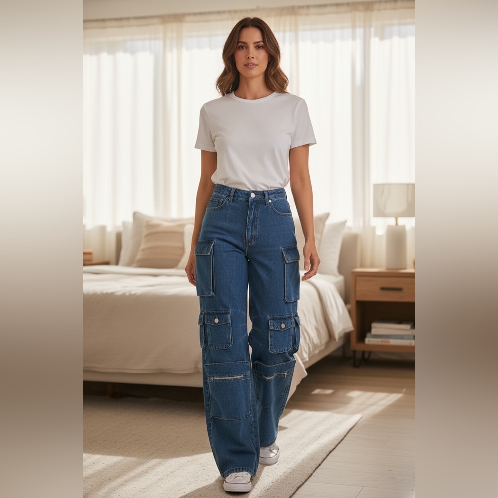 Lily High Waist CargoPants MediumBlue Wash Stylish Denim jeans.
Size 13 regular - Picture 5 of 9